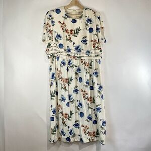 Vintage Womens Karin Stevens Floral Boho Cottagecore Midi Dress Size 16 Feminine